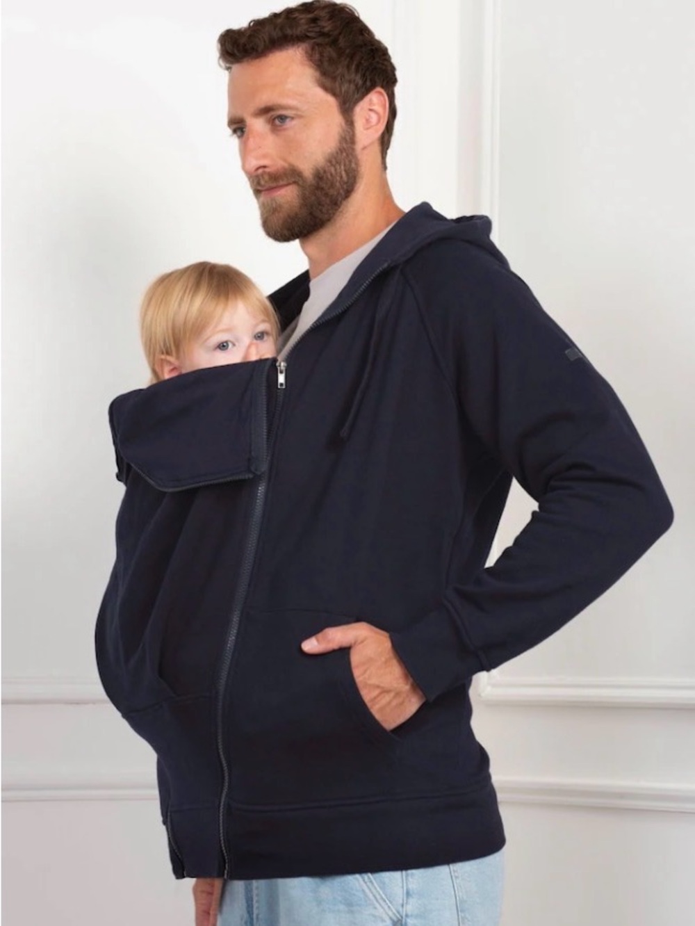 Men’s Seraphine Baby Wearing Hoodie in Navy - Size M